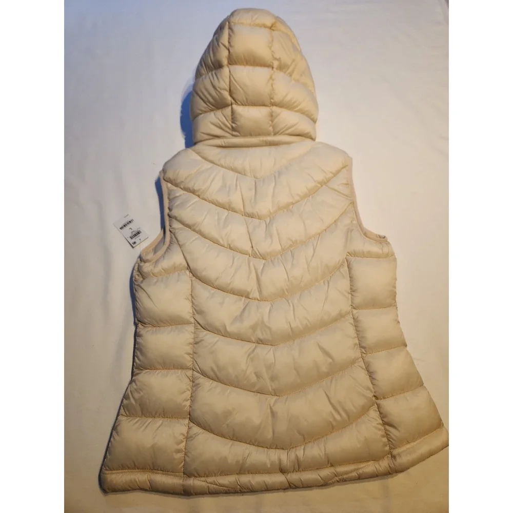 Charter Club Cream Lightweight Full Zip Puffer Vest Women's Size Large With Hood